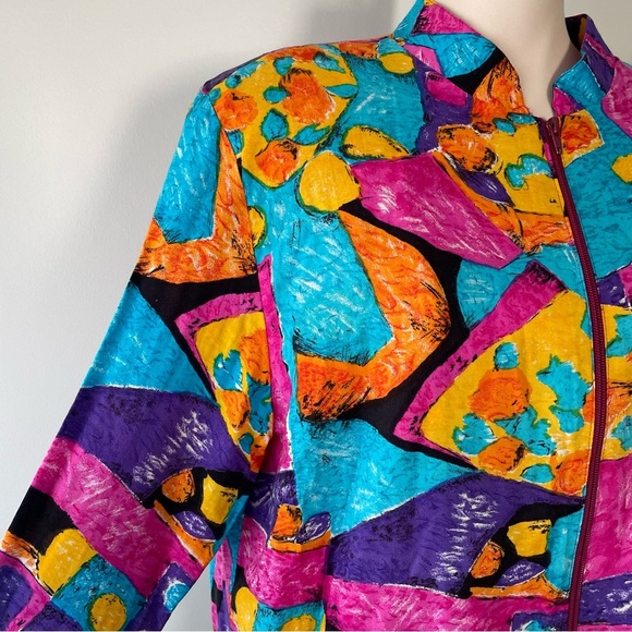 Vintage Farini Art Deco Funky Retro Zip Up Jacket Lightweight Neon 80s 90s - Picture 7 of 8